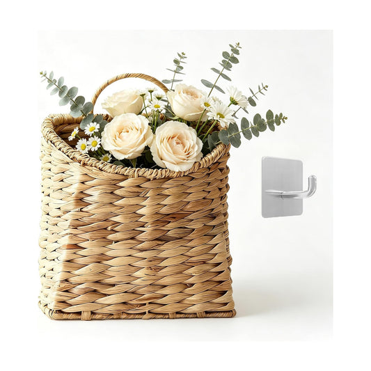 Woven Hanging Wall Baskets Water Hyacinth Hanging Wall Flower Basket Wicker Handmade Rattan Flower