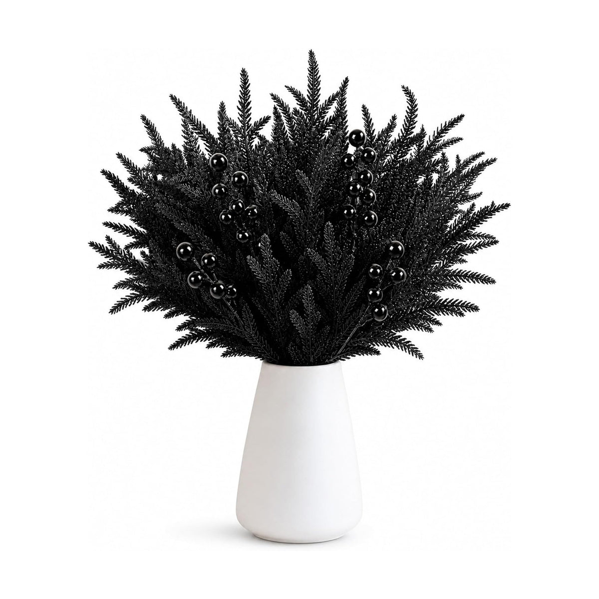 45 Pcs Halloween Black Norfolk Pine Branches, Faux Black Stems Centerpieces