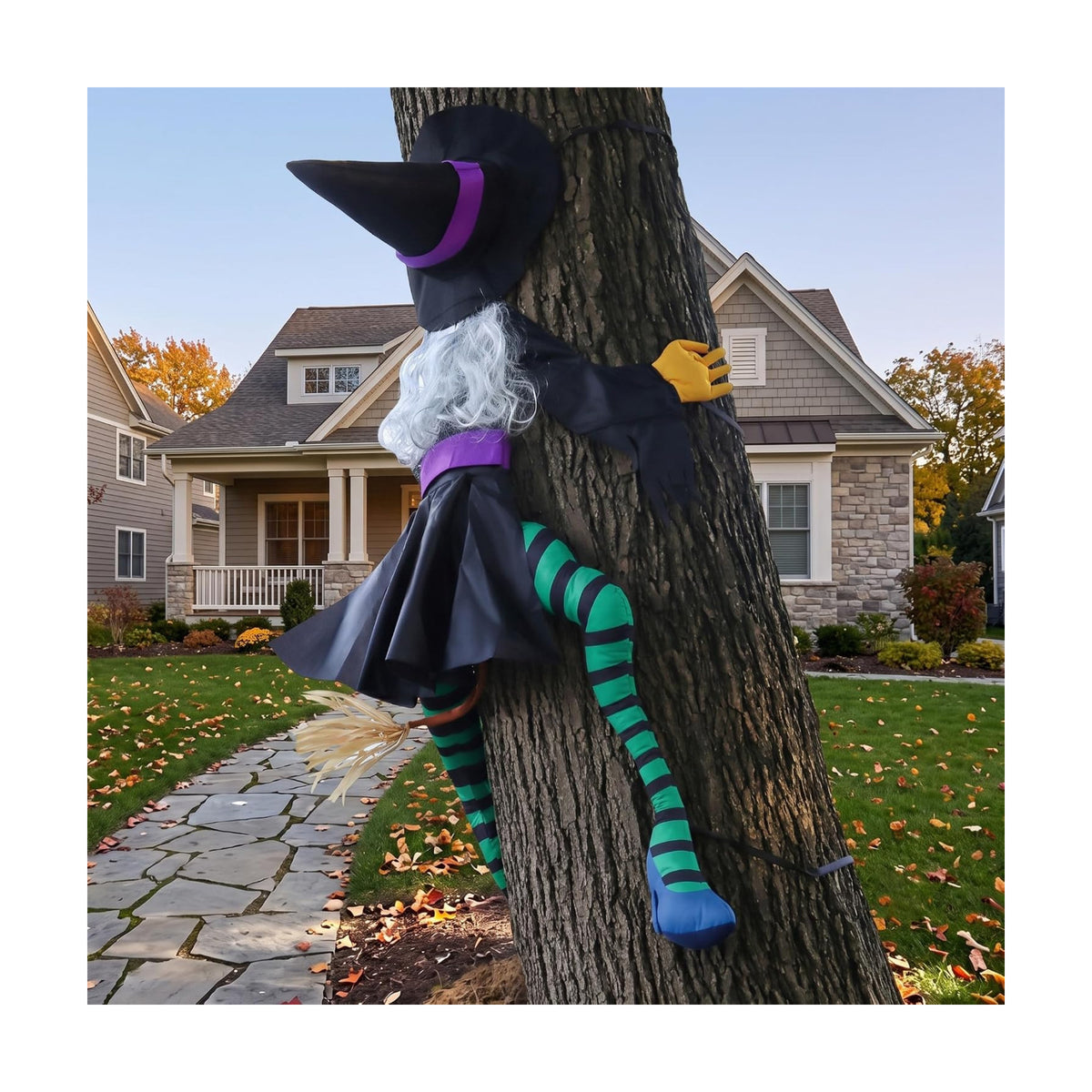 63" Crashing Witch Halloween Decoration, Witch Flying into Tree