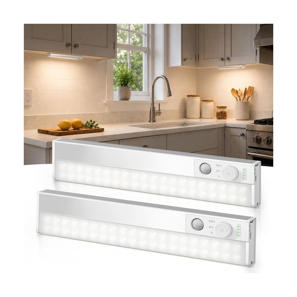 EZVALO 12inch Under Cabinet Lighting Wireless, Wide Even Glow, 6000mAh Rechargeable Motion Sensor Light Indoor, 3 Color