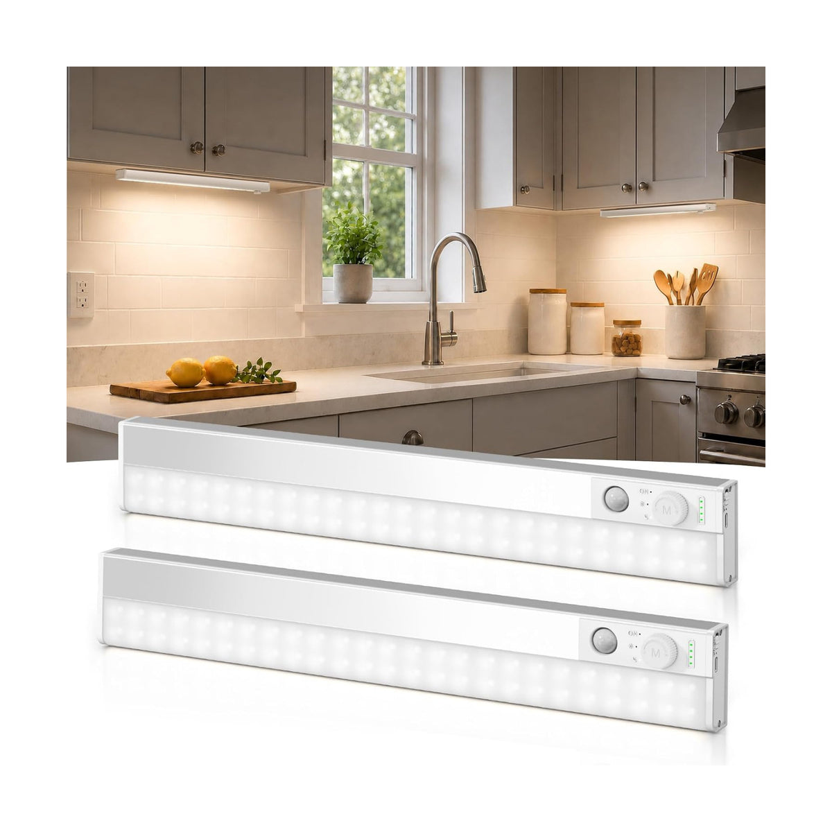 EZVALO 16.5inch Under Cabinet Lighting Wireless, Wide Even Glow, 8000mAh Rechargeable Motion Sensor Light Indoor, 3