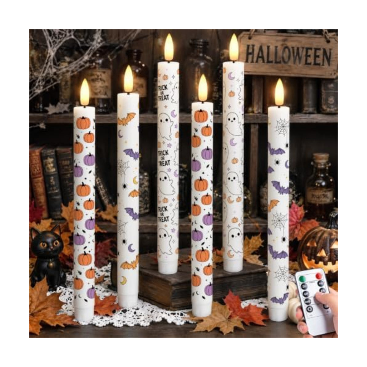 Cute Halloween Decor Indoor, Halloween Flameless Taper Ghost Candles, 6Pc