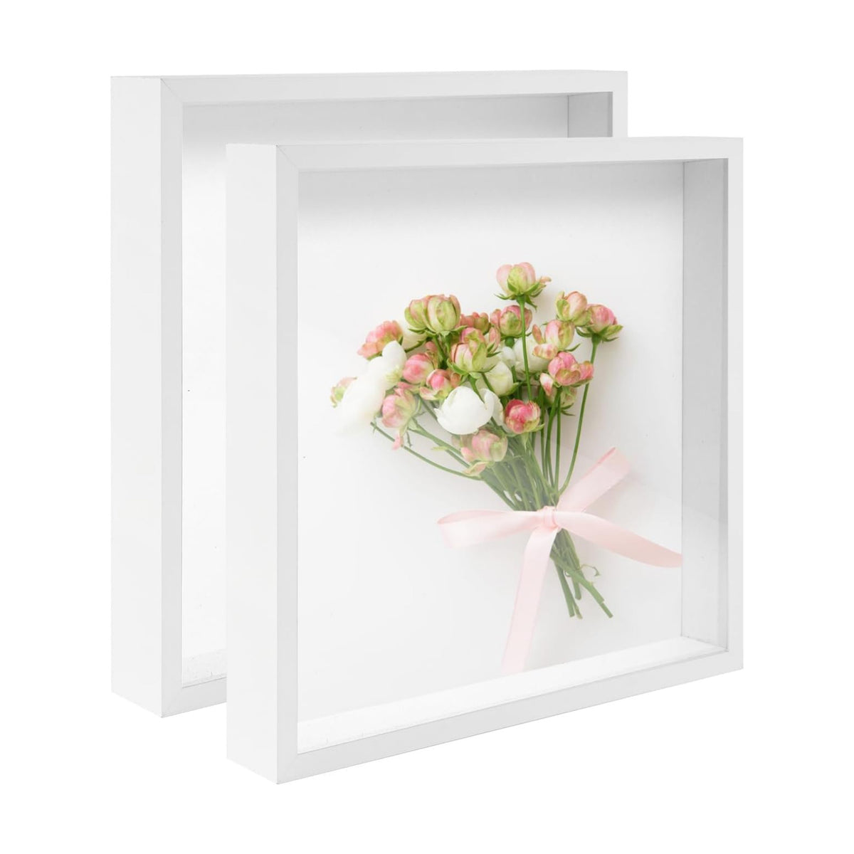 2 Pack 12x12 Shadow Box Frame Deep Shadow Boxes Display Cases with Stand | Wood Shadowbox Display on Tabletop or Wall