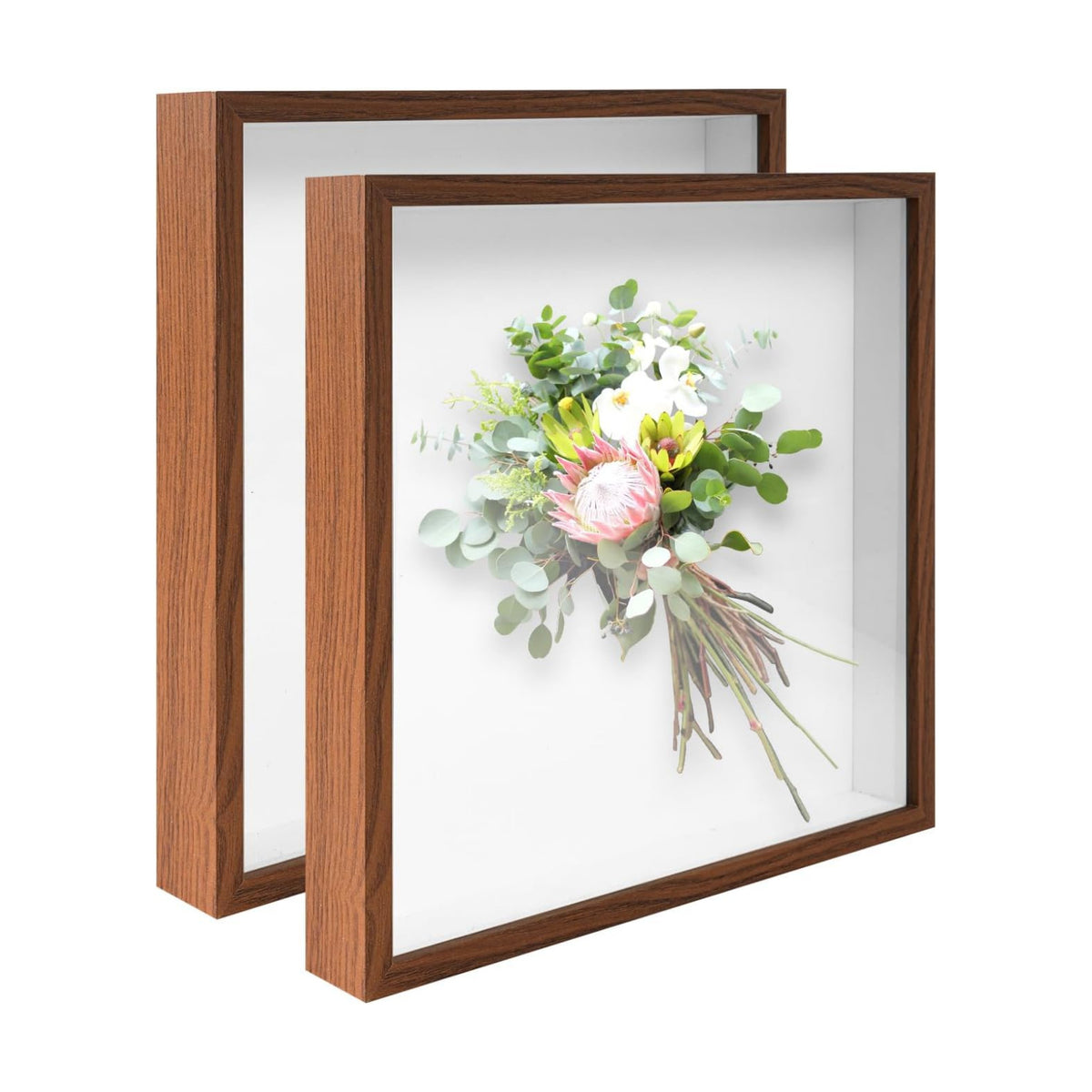 2 Pack 12x12 Shadow Box Frame Deep Shadow Boxes Display Cases with Stand | Wood Shadowbox Display on Tabletop or Wall