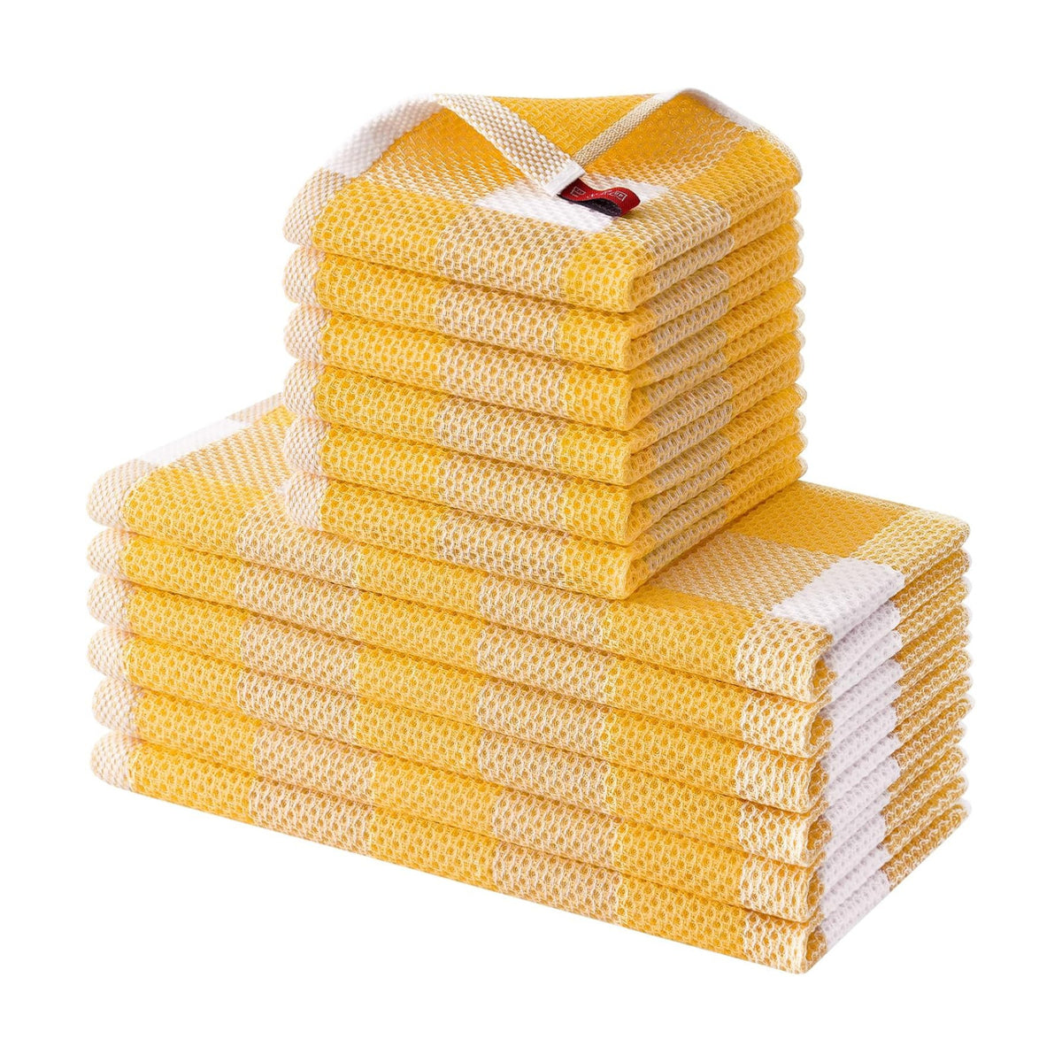 Homaxy Kitchen Towels and Dishcloths Set, Set of 12, White & Golden Yellow | Bulk Cotton Waffle Weave Check Plaid