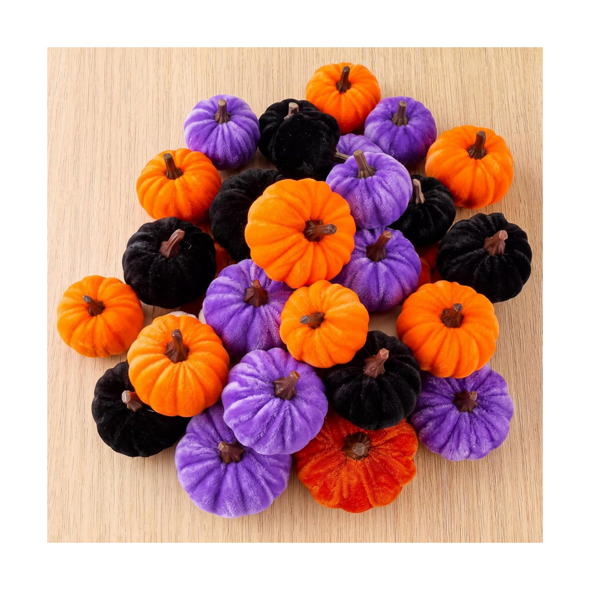 Weysat 24 Pcs Classic Artificial Pumpkins Fall Decor, Orange Purple Black