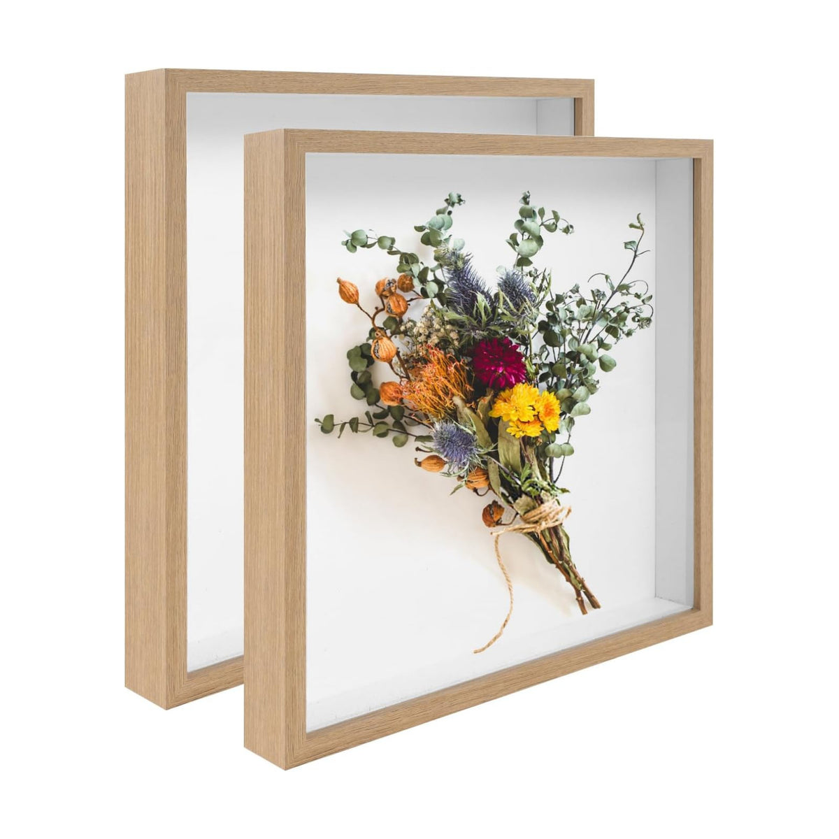 2 Pack 12x12 Shadow Box Frame Deep Shadow Boxes Display Cases with Stand | Wood Shadowbox Display on Tabletop or Wall