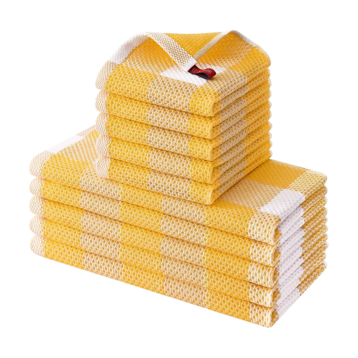 Homaxy Kitchen Towels and Dishcloths Set, Set of 10, White & Golden Yellow | Bulk Cotton Waffle Weave Check Plaid