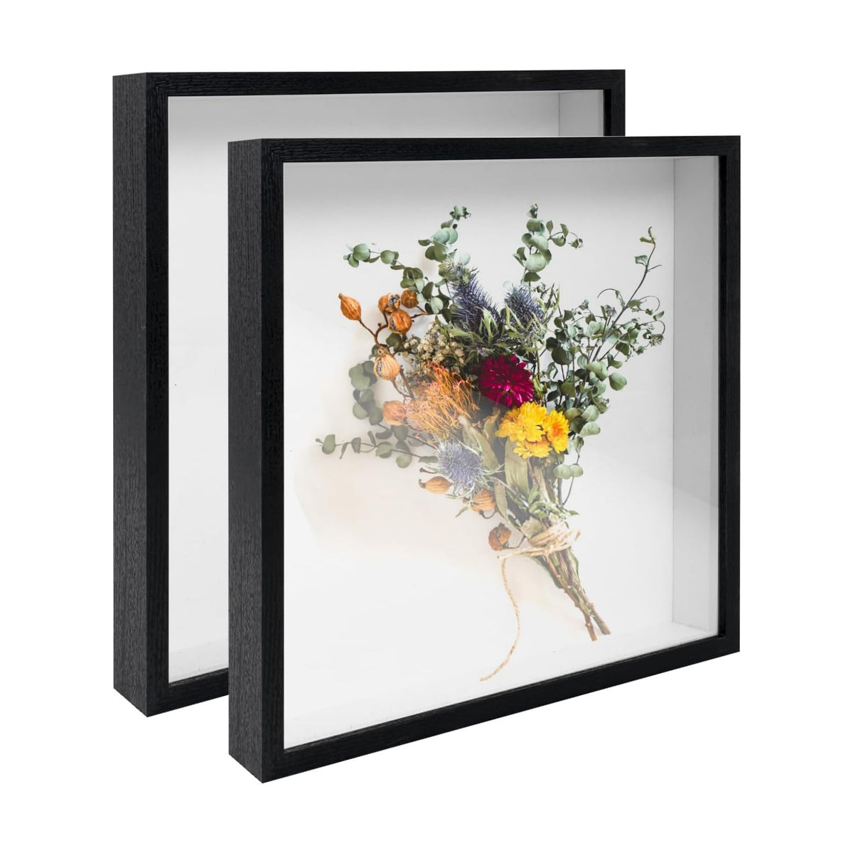 2 Pack 12x12 Shadow Box Frame Deep Shadow Boxes Display Cases with Stand | Wood Shadowbox Display on Tabletop or Wall