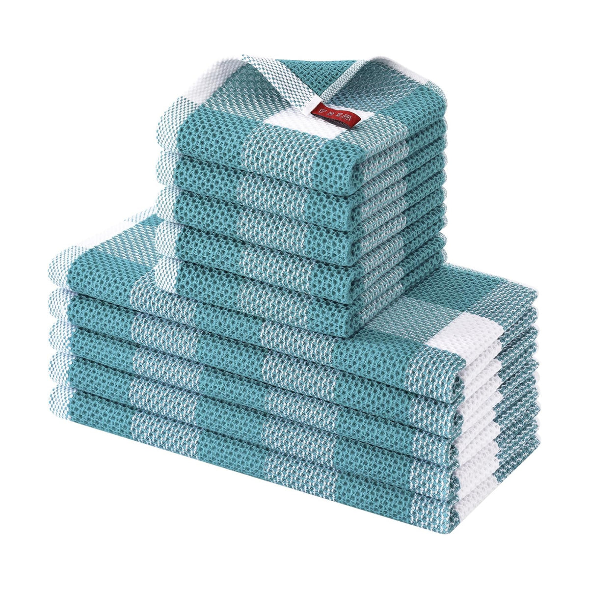 Homaxy Kitchen Towels and Dishcloths Set, Set of 10, White & Lake Blue | Bulk Cotton Waffle Weave Check Plaid Kitchen