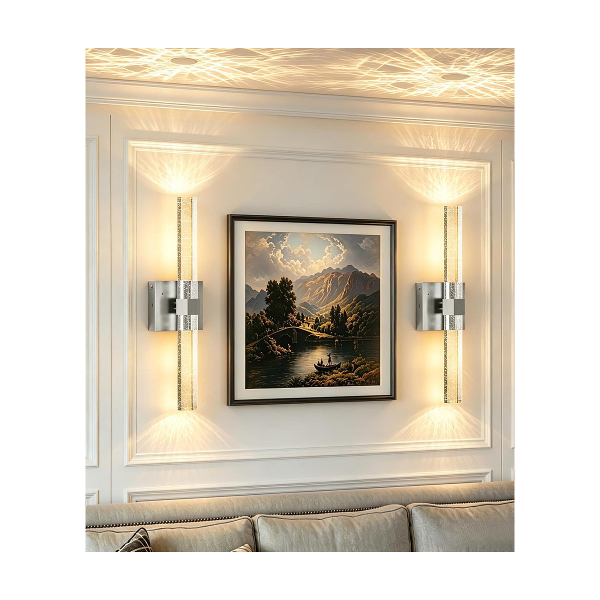Battery Operated Wall Sconces Set of 2, Nickel, Bubble Crystal, 18.4 Inch | LED Wireless Rechargeable Wall Lights