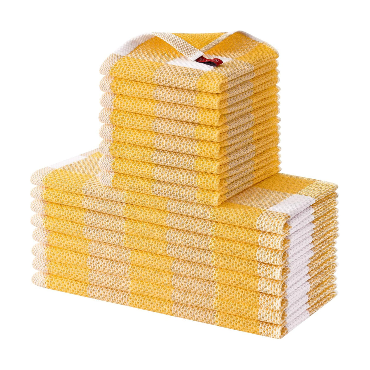 Homaxy Kitchen Towels and Dishcloths Set, Set of 16, White & Golden Yellow | Bulk Cotton Waffle Weave Check Plaid