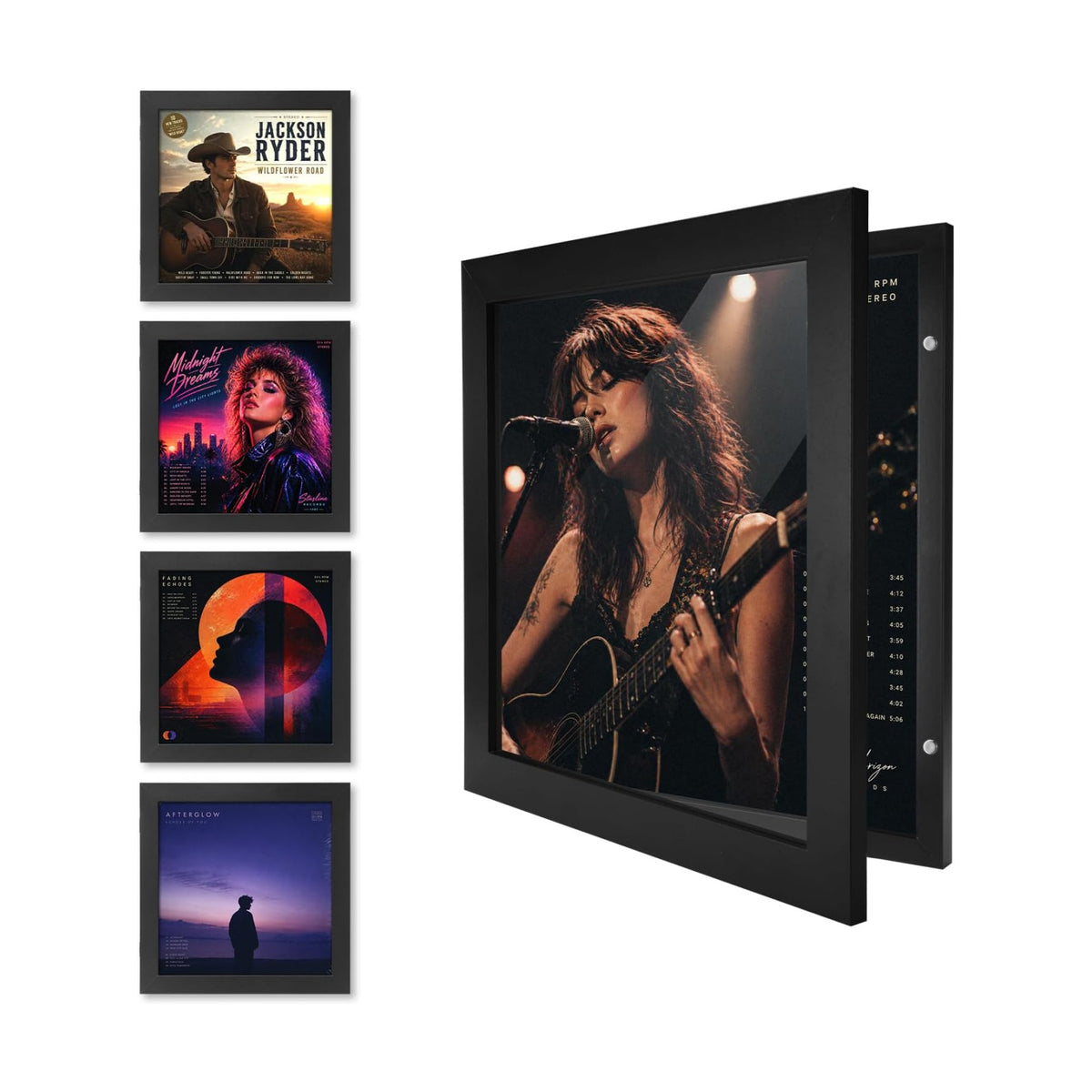 4 Pack 12"x12" Front-Opening Magnetic Vinyl Record Frame | Holds Up to 3 LPs & Fits Gatefold, Album Cover Display with