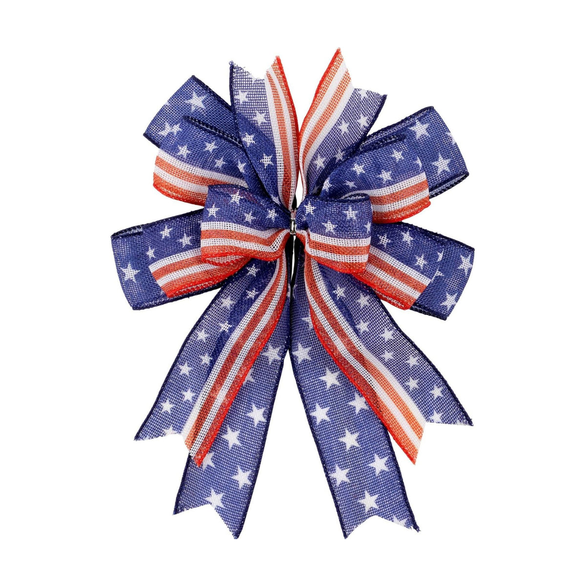 Patriotic Bow for Wreath, 9.4 x 11.8 Inch Red White and Blue with Stars and Stripes Wired Ribbon, Handmade 4th of July Mailbox Bow for Memorial Day Veterans Day Decor