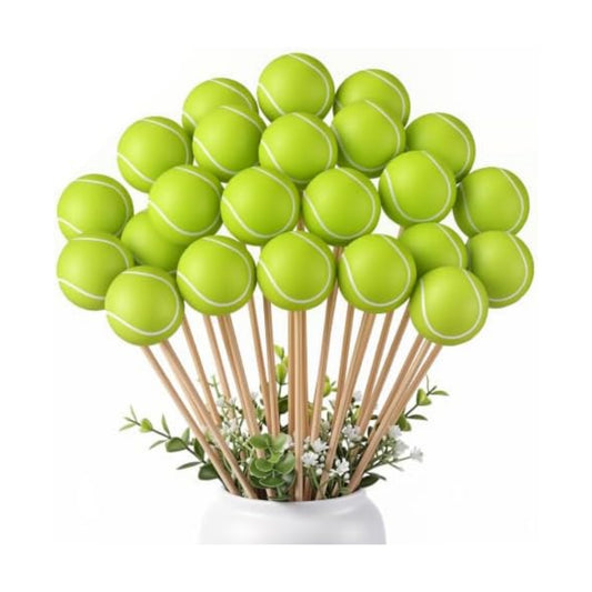 Soulchen 24 Pcs Tennis Centerpiece Sticks Set 1.57 Inches Tennis Balls with 7.87 Inches Sticks for Ball Themed Party Decorations Sports Banquet Table Centerpieces Event Decor