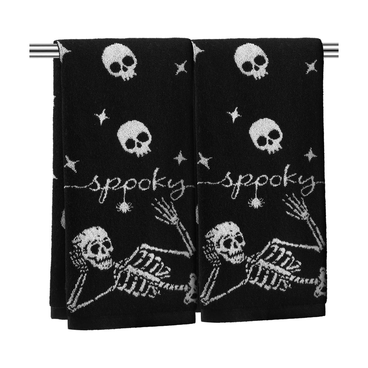 Breling 2 Pcs Halloween Skeleton Hand Towels Black White Bathroom Towels