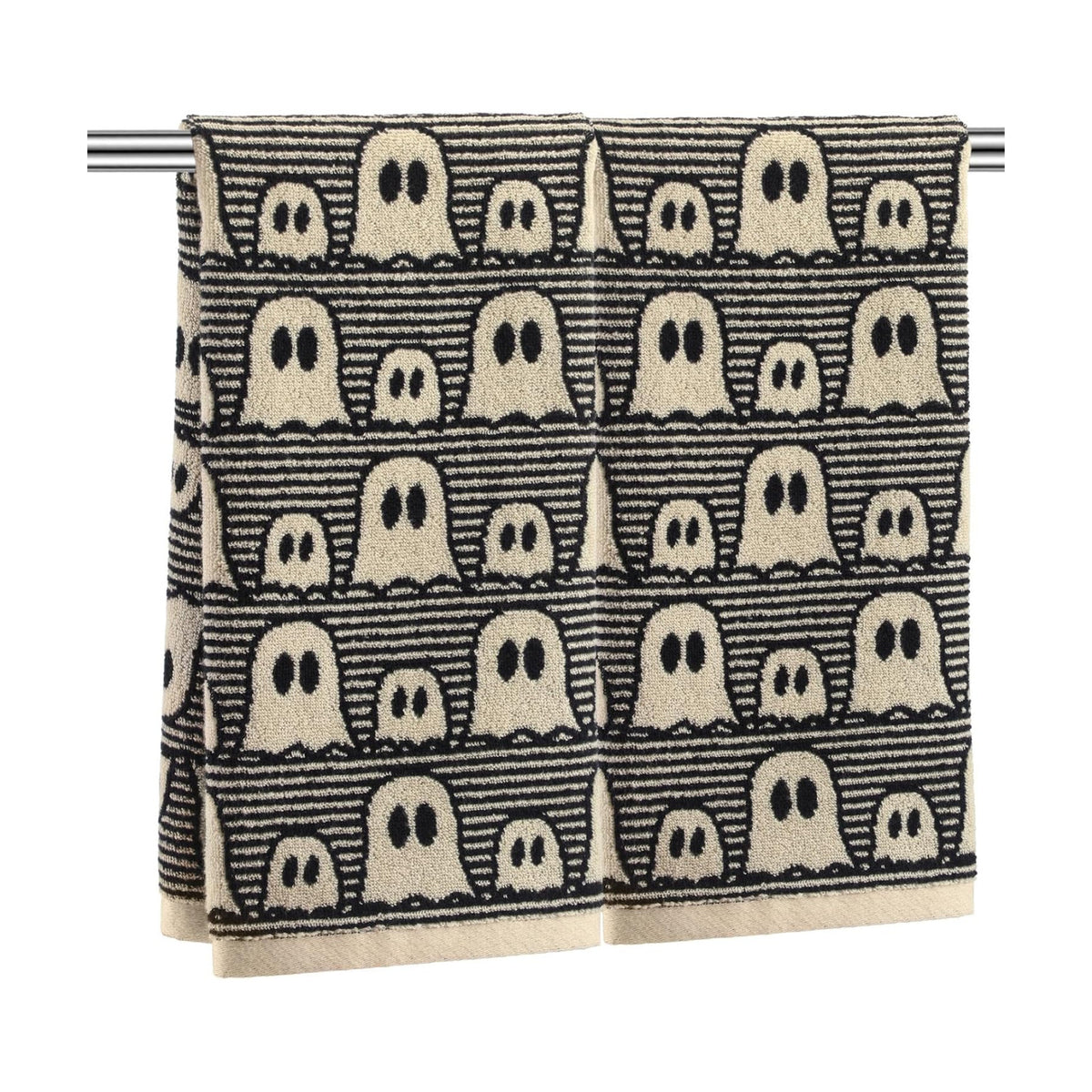 Breling 2 Pcs Halloween Cute Ghost Hand Towels Black White Bathroom Towels