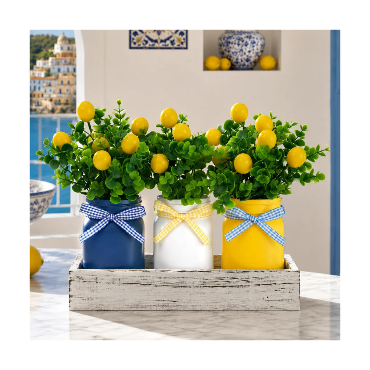 Unittype 7 Pcs Italian Lemon Mason Jars Centerpiece for Table