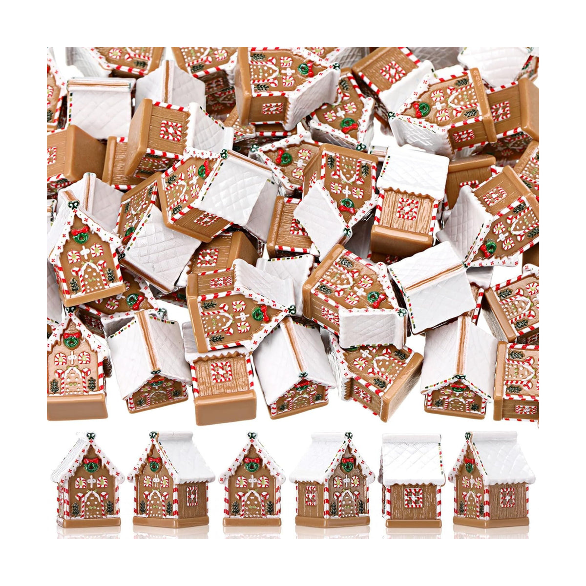 Weysat 50 Pcs Mini Christmas Gingerbread House Figurines Bulk, Basic Style