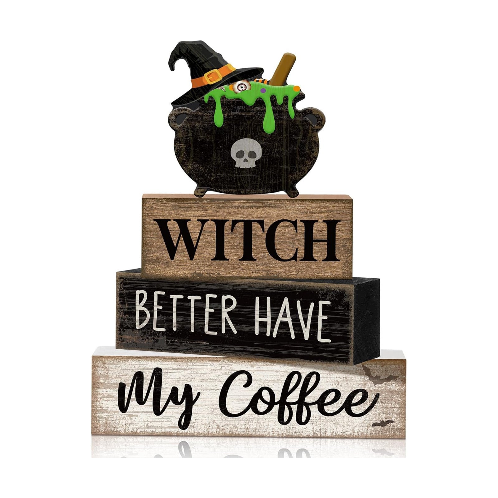Lineshading 4 Pcs Halloween Coffee Table Decor Witch Cauldron Wooden Signs