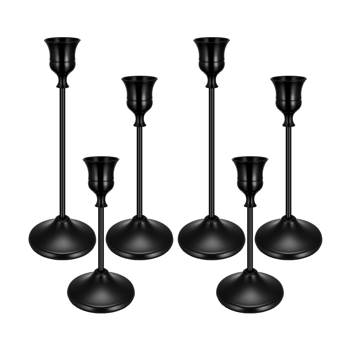 6PCS Brass Black Taper Candle Holders Set, Metal Candlestick Holders