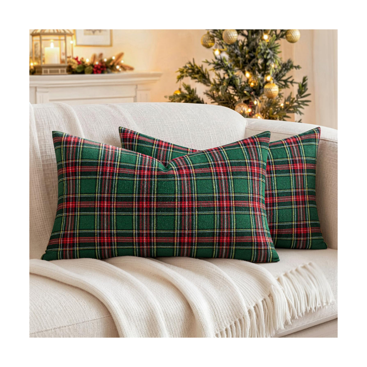 MIULEE Christmas Plaid Pillow Covers Scottish Tartan 12x20 Red and Green
