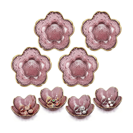 Jewelry Dish Small Flower Ring Holder Trinket Tray for Earrings Key / Purple / Glass / Set of 4