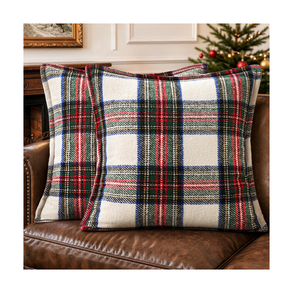 MIULEE Christmas Plaid Pillow Covers 18x18 White Christmas Decorations for Home