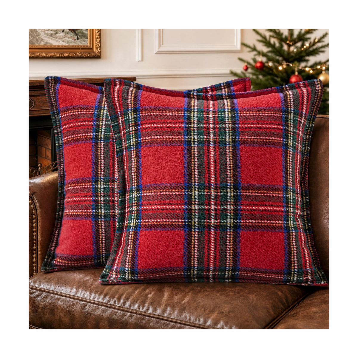MIULEE Christmas Plaid Pillow Covers 18x18 Red Christmas Decorations for Home