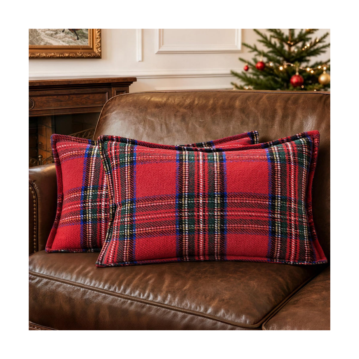 MIULEE Christmas Plaid Pillow Covers 20x12 Red Christmas Decorations for Home