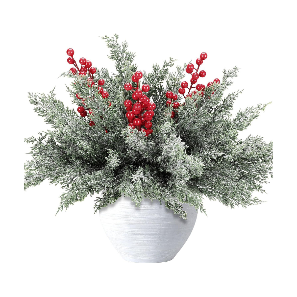 10 Pcs 16''Large Christmas Snow Pine Branches with Red Berries
