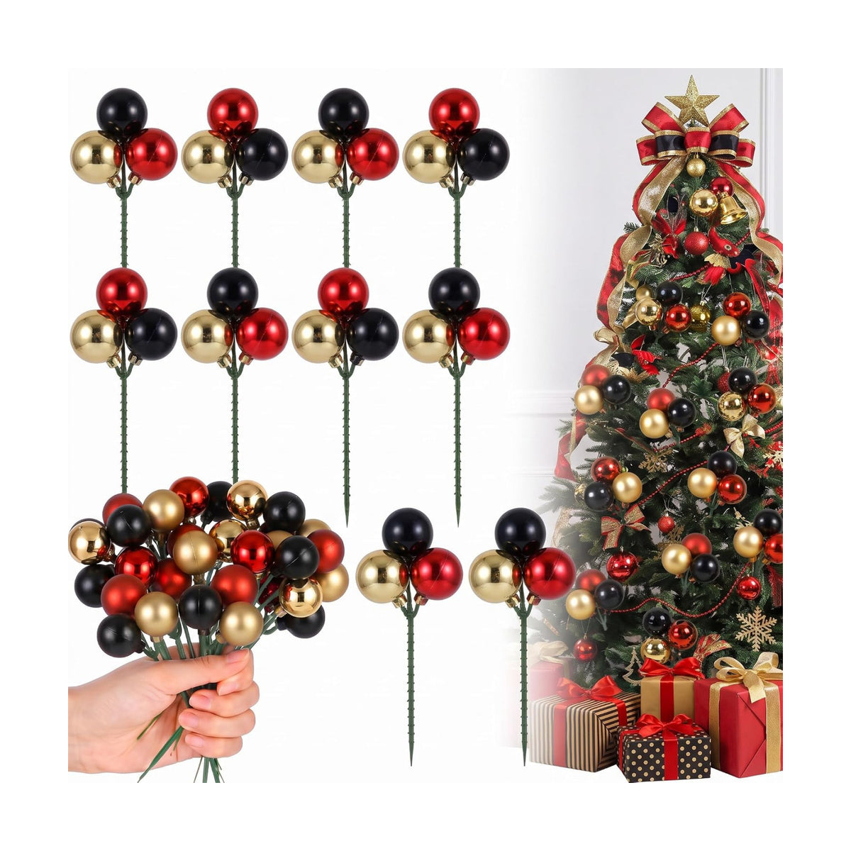 Syhood 12 Sets 7.9 Inch Mouse Christmas Ball Picks and Sprays Decoration