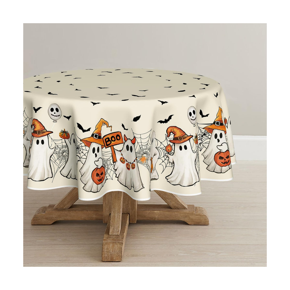 Horaldaily Halloween Tablecloth 60 x 60 Inch Round Black Bat Ghost Pumpkin