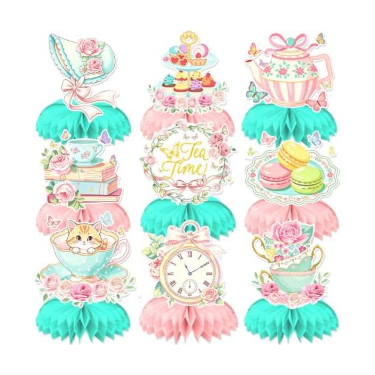 Tea Party Decorations, 9 Pcs Floral Tea Party Table Decorations for Girls