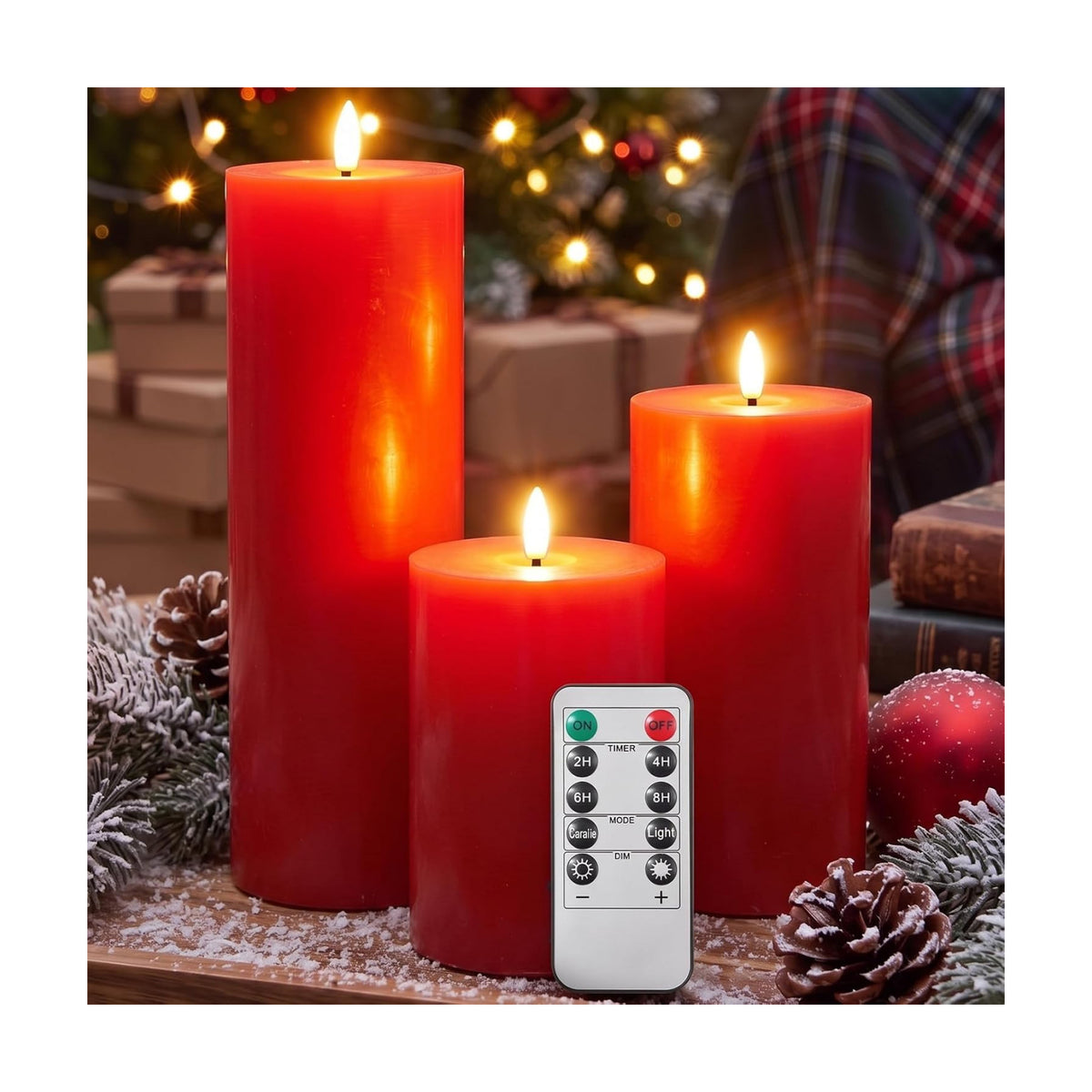 3 Pcs 6/8/12 Inches Thanksgiving Flameless LED Candles with Remote and 2/4/8h Timer Red Battery Operated Wax Flickering