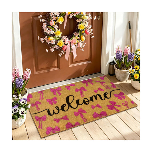 Bow Coir Doormat Welcome Front Door Mat Pink Cute Bathroom Outdoor Rug Bows