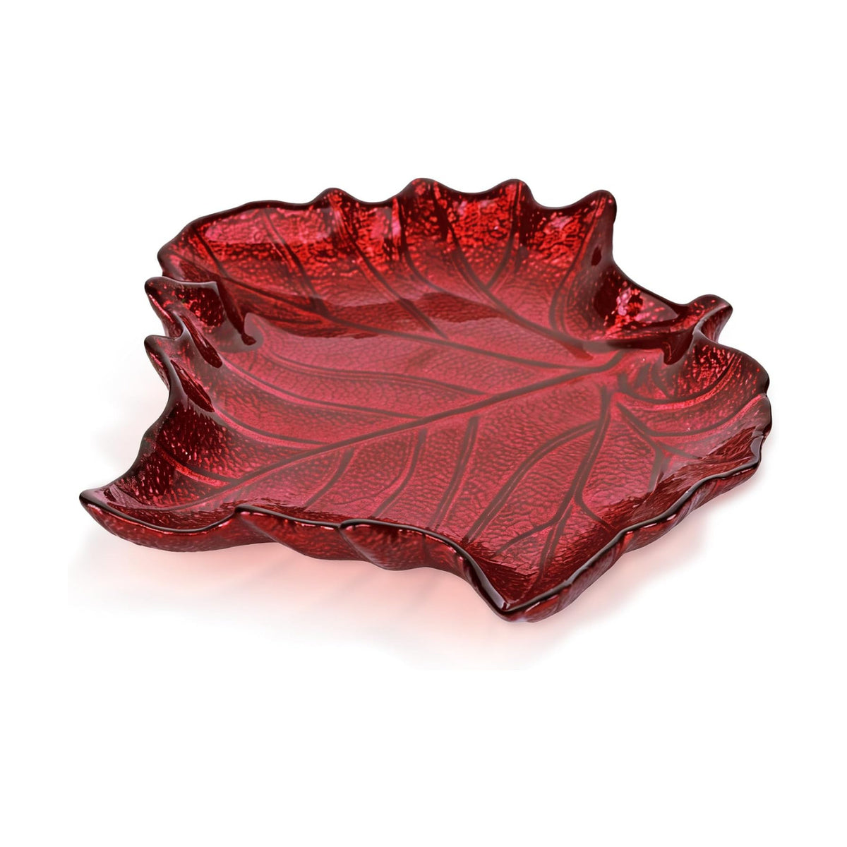 Red Maple Leaf Shaped Glass Tray, Thanksgiving Autumn Gift