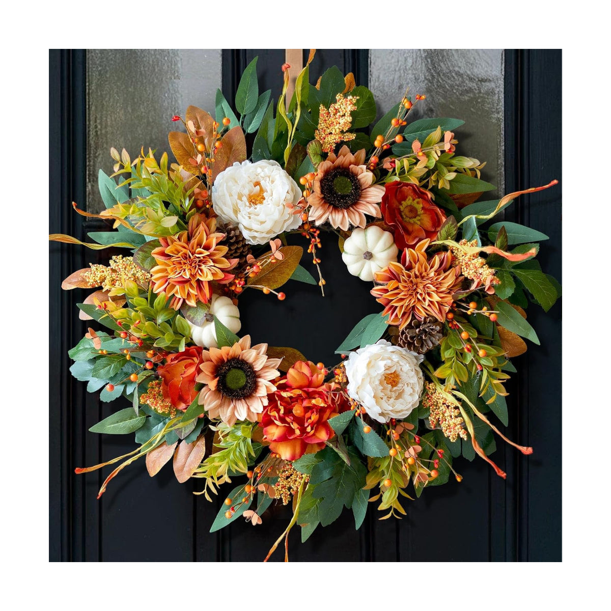 24 Inch Harvest Fall Wreaths for Front Door Outside with Sunflowers,Peony