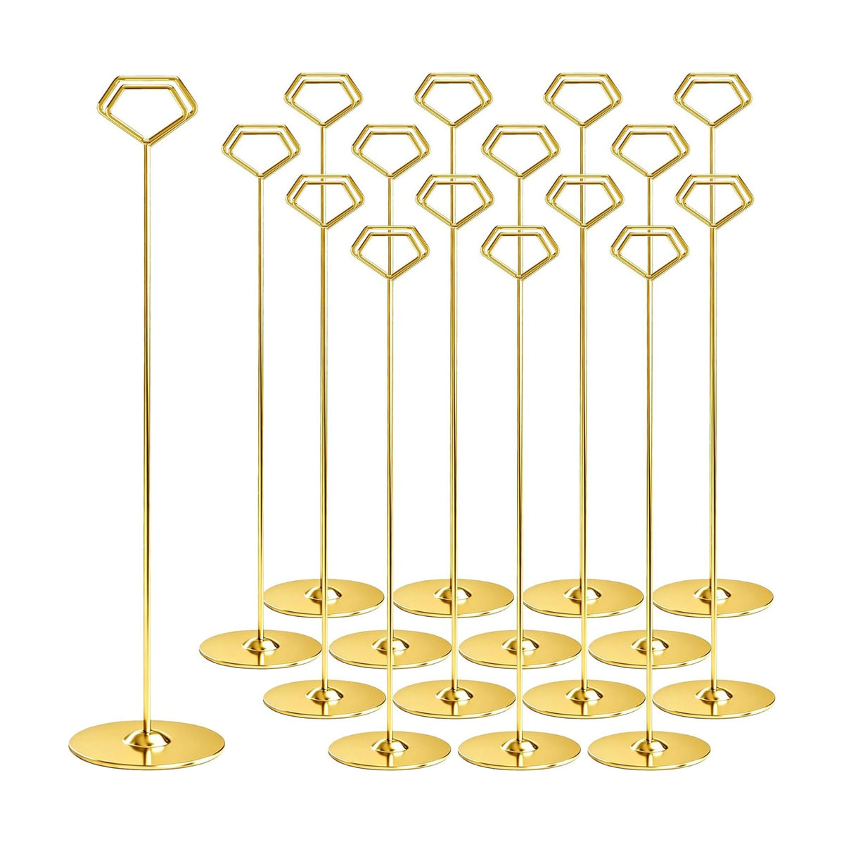 16 Pack 12 Inch Table Number Holders, Gold Diamond Place Card Holders | Steel Table Card Stands for Weddings