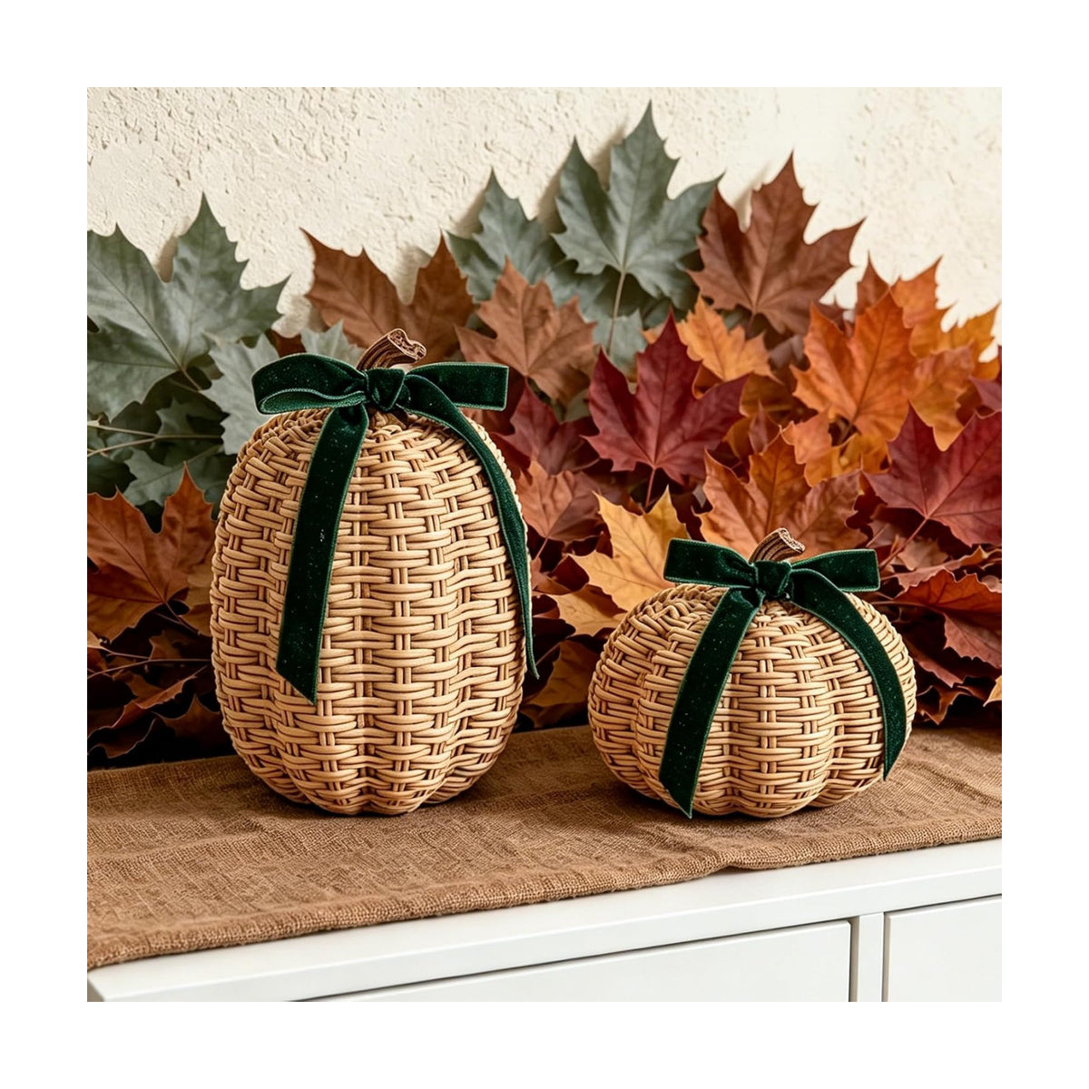 DN DECONATION Fall Pumpkin Decor, Fake Rattan Pumpkin Decorations for Home