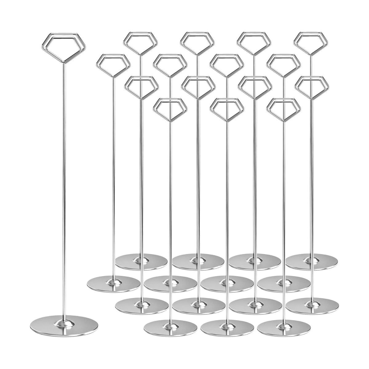 16 Pack 12 Inch Table Number Holders, Silver Diamond Place Card Holders | Steel Table Card Stands for Weddings