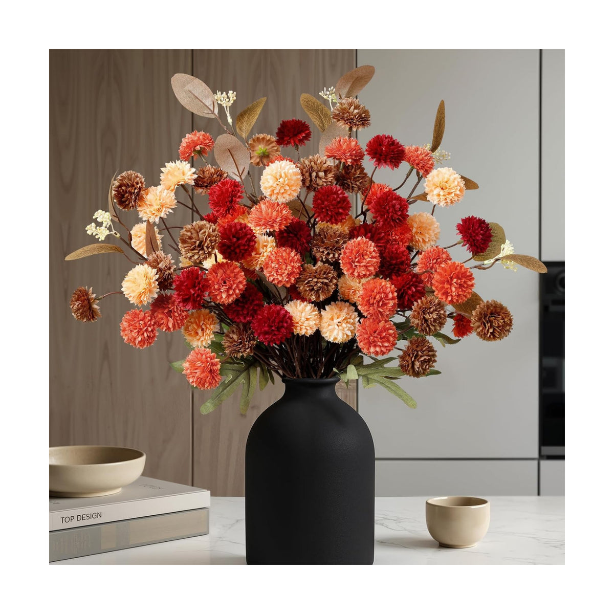 Alupssuc 16 PCS Silk Mums Artificial Fall Flowers with Eucalyptus for Vase