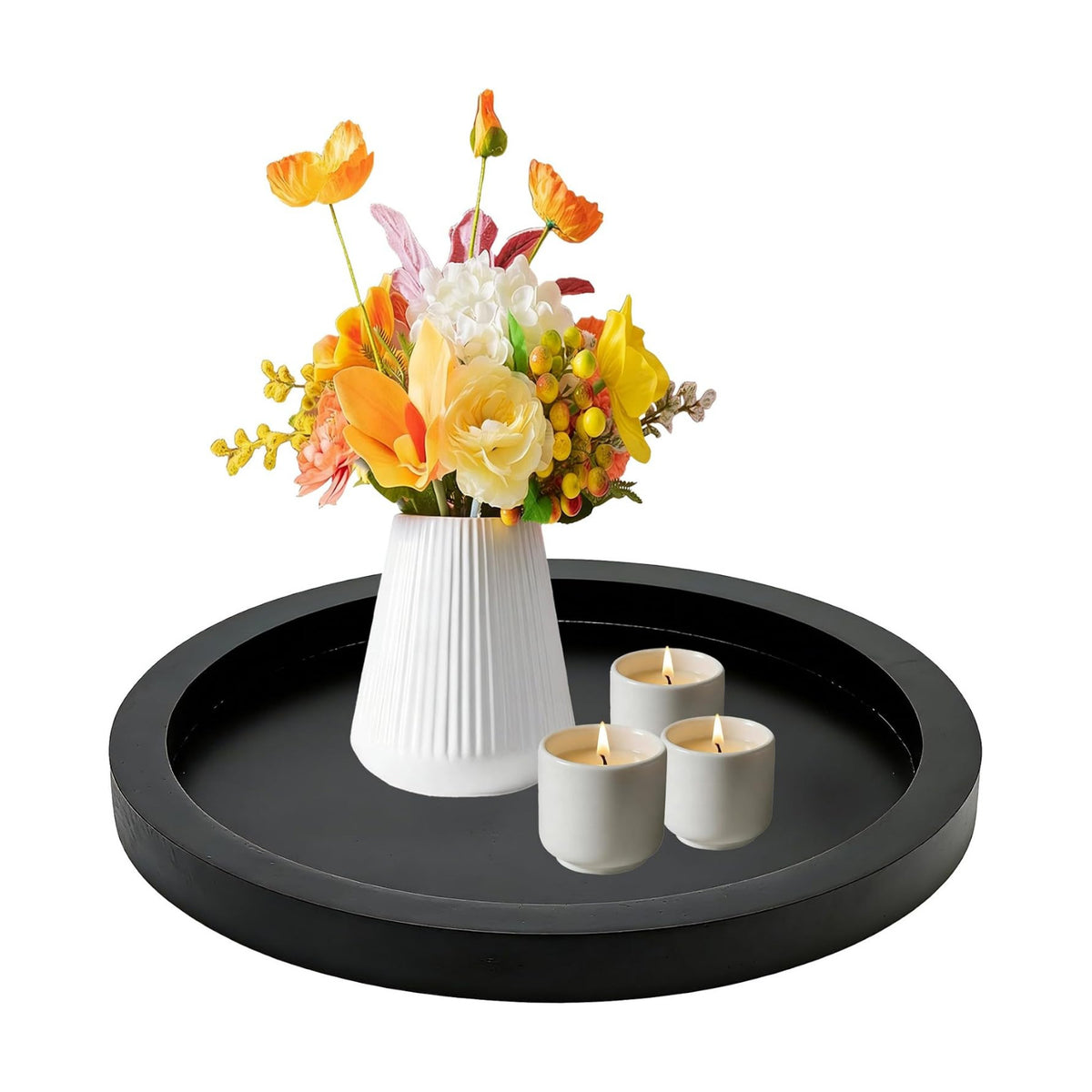 11 inch Round Decorative Tray,Black Wooden Rustic Wood Serving Trays