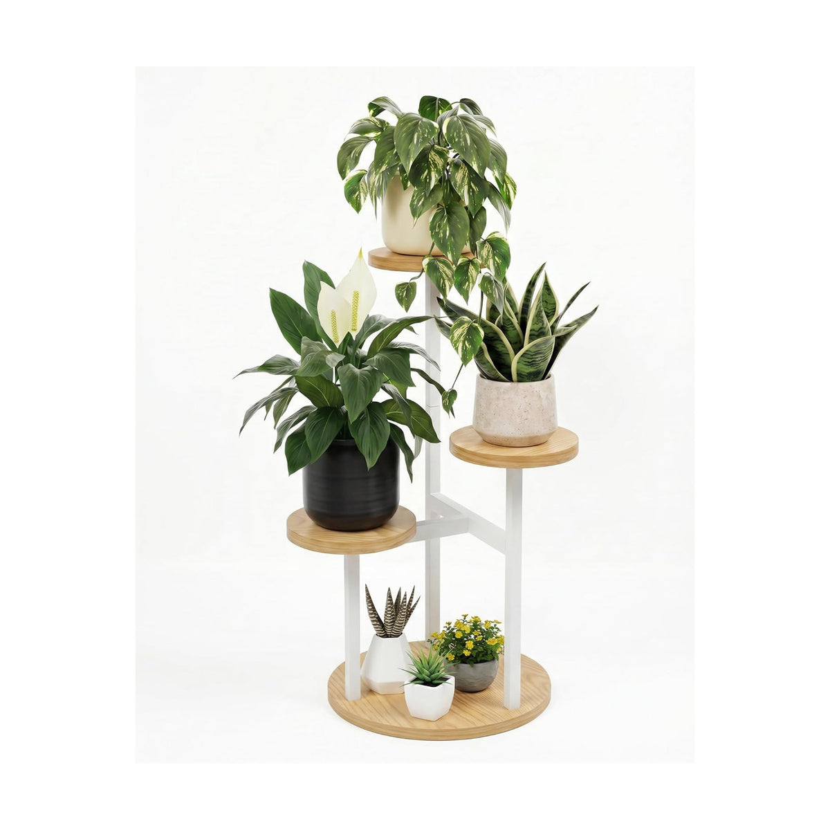 Bamworld Plant Stand Indoor Wood Plant Stand 3 Tier White | plant holders for Multiple Plants Tall Corner Plant Stands