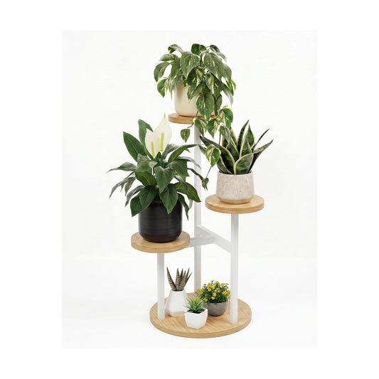 Bamworld Plant Stand Indoor Wood Plant Stand 3 Tier White | plant holders for Multiple Plants Tall Corner Plant Stands