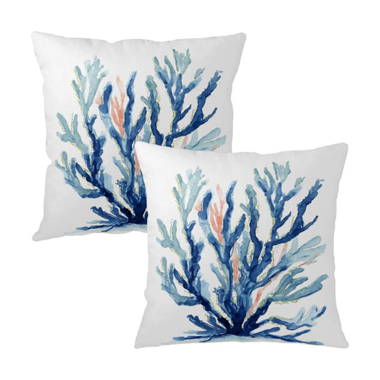 Coastal Coral Summer Outdoor Pillow Covers 16x16 Set of 2 Blue White Nautical Ocean Decorative Throw Pillow Covers Beach Themed Pillow Cases Farmhouse Cushion Cover for Home Holiday