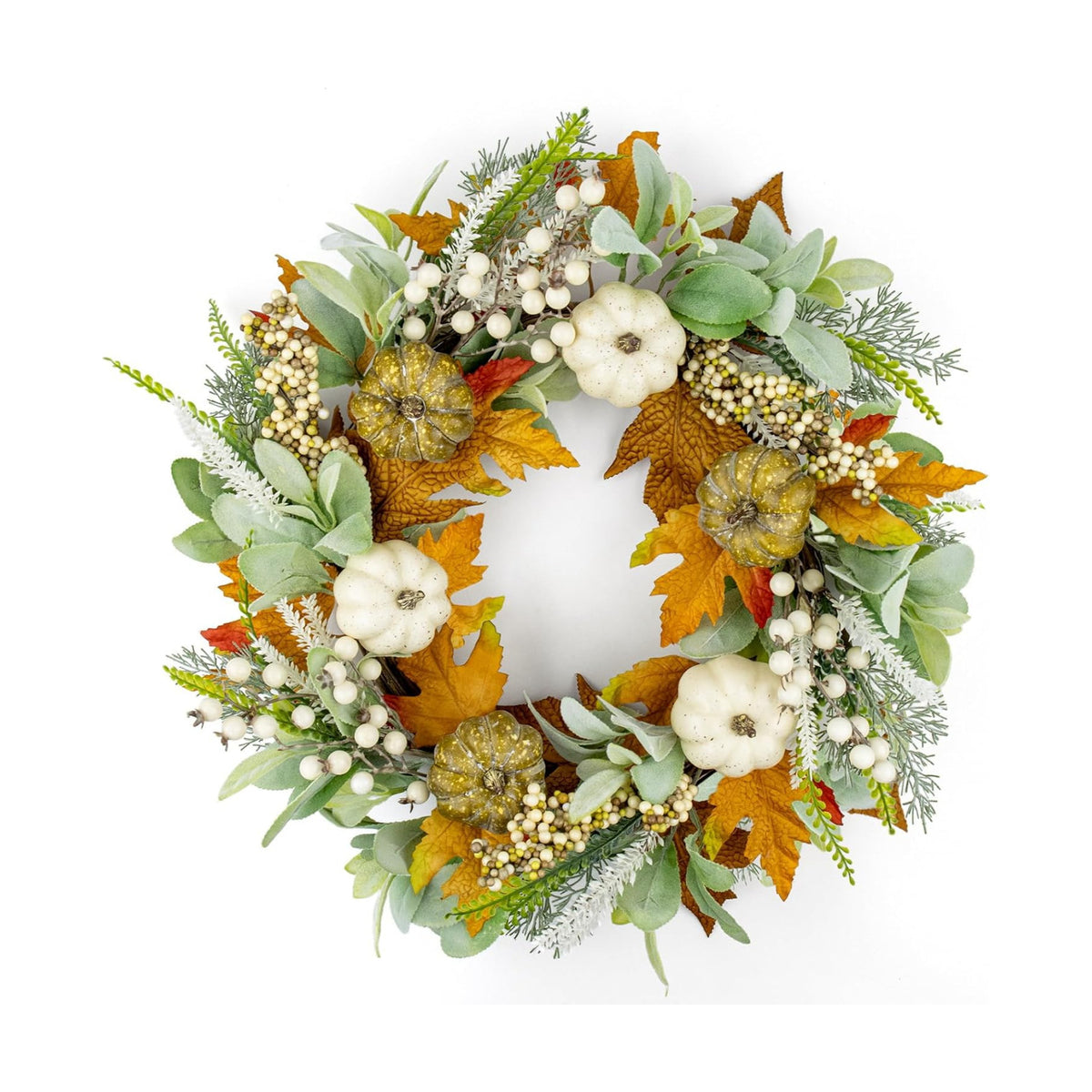 JINGHONG 22" Fall Wreaths for Front Door with Pumpkins Silk Lamb Ears