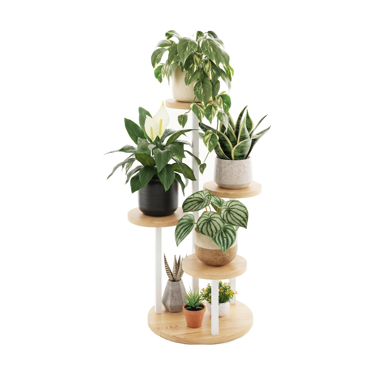 Bamworld Plant Stand Indoor Wood Plant Stand 4 Tier White | plant holders for Multiple Plants Tall Corner Plant Stands