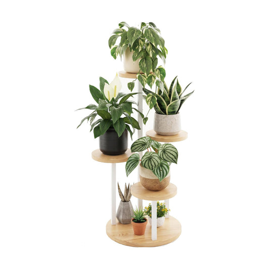 Bamworld Plant Stand Indoor Wood Plant Stand 4 Tier White | plant holders for Multiple Plants Tall Corner Plant Stands