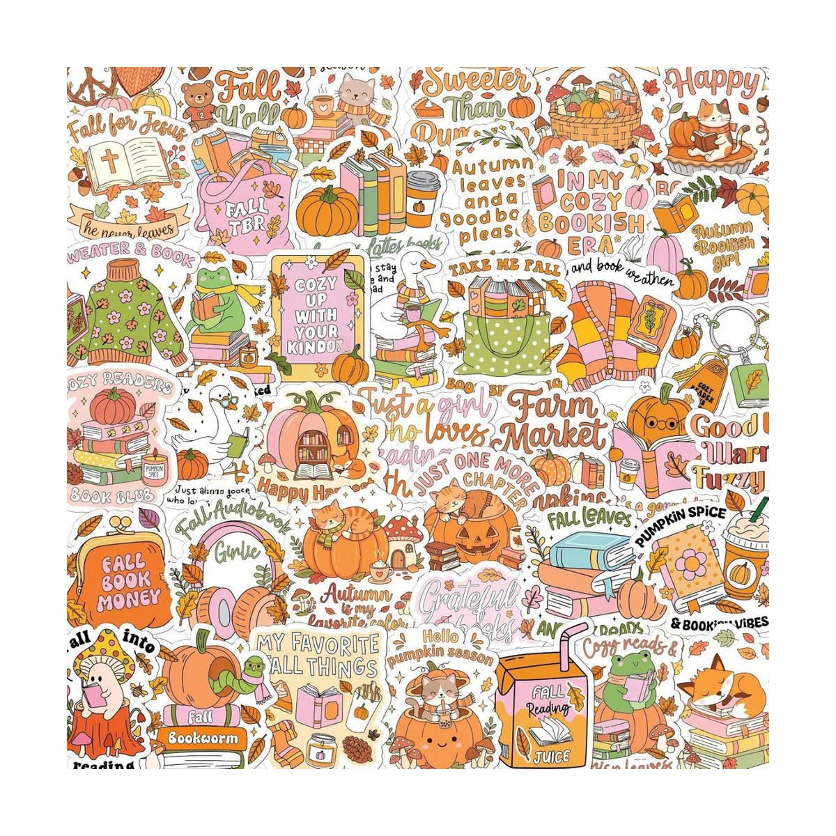 100 Pcs Fall Bookish Stickers for Adult, Vinyl Pumpkin Decals
